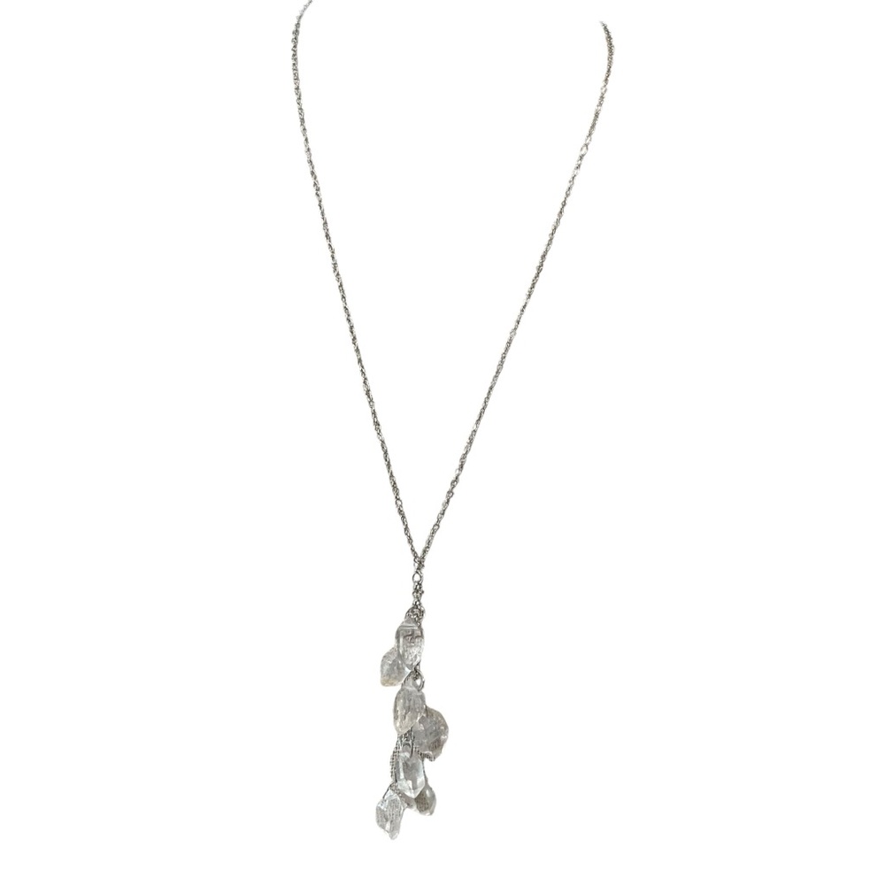 JTV Sterling Silver Raw Crystal Drop Pendant Necklace Clear Quartz Women’s